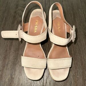 Prada Women's Beige Strap Wedges